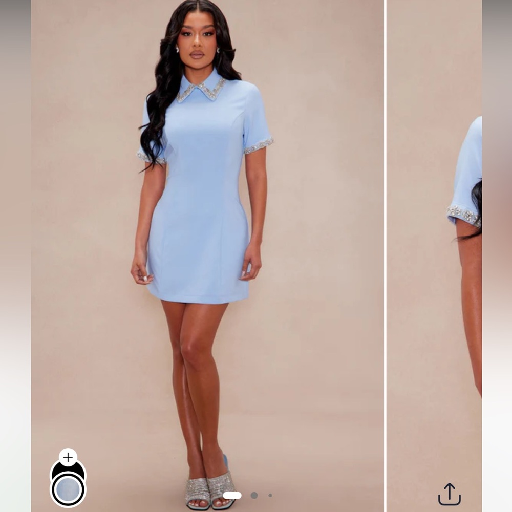 Embellished Mini Dress - Light Blue